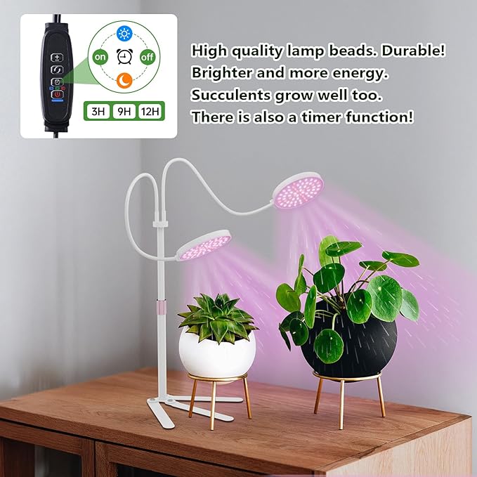 Super-Energy Tabletop LED Grow Lights 9.8-32Height Adjustable for Indoor Small/Medium Plants 6000K Full Spectrum with 3 Dimmable Model Auto On Off Timing 3 9 12Hrs 5 Brightness(Puck White)