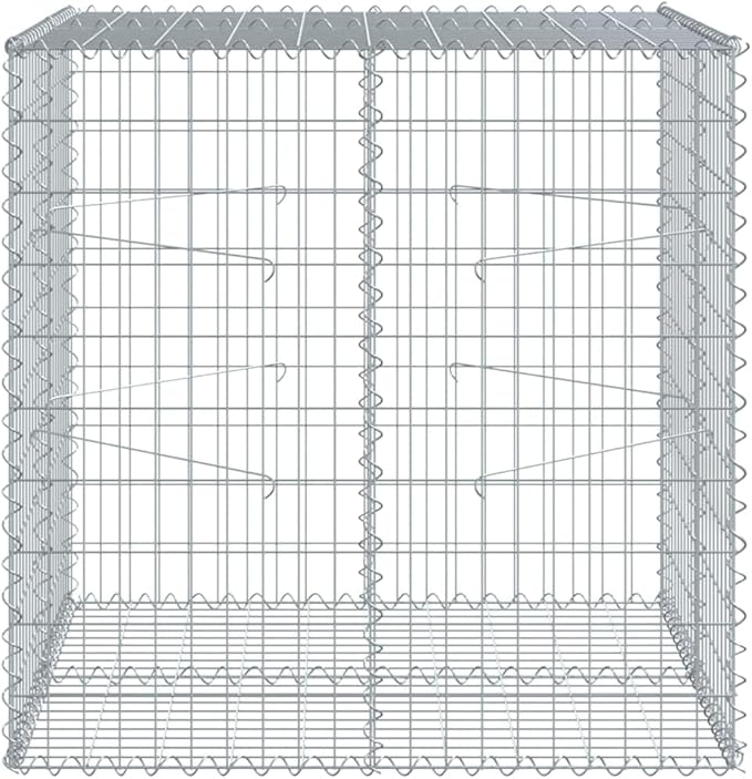 Galvanized Iron Gabion Basket with Cover 39.4x39.4x39.4 Metal Raised Garden Bed Outdoor Planter Box for Landscaping Flower Beds Patio Planters