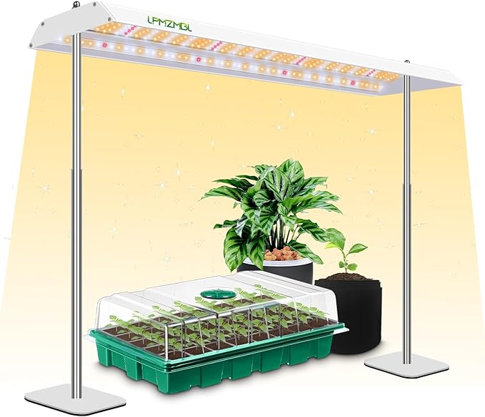 LED Grow Lights for Seed Starting with Stand 2ft 60W Full Spectrum Seedling Lights Grow Lights for Indoor Plants 4/8/12H Timer and 10 Dimming Levels Height Adjustable and Energy Efficient