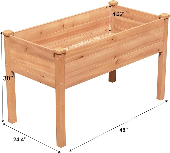 BIRASIL Outdoor Raised Garden Bed Wood Planter Box for Vegetable Flower Elevated Reinforced Large Garden Planters Boxes for Backyard Patio Gardening Balcony (48”L Brown)