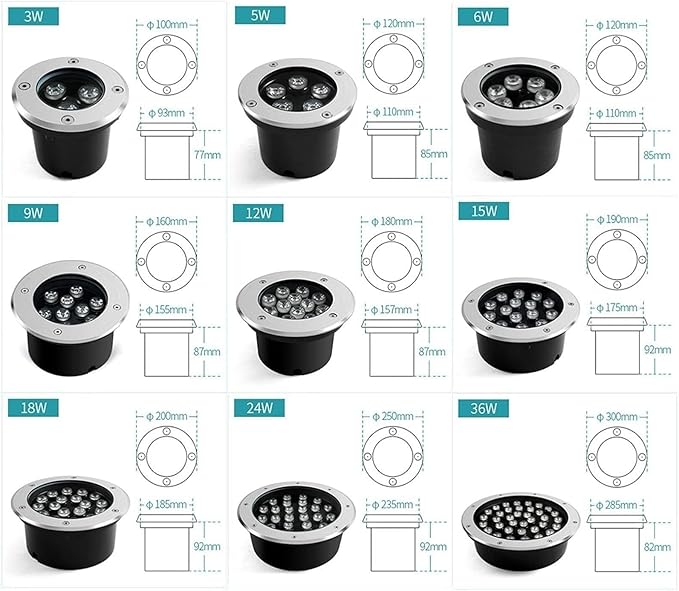 Waterproof 24V IP68 Round LED Underwater Light - Recessed Inground Fountain and Pond Spotlight (12W Green 9W Purple)