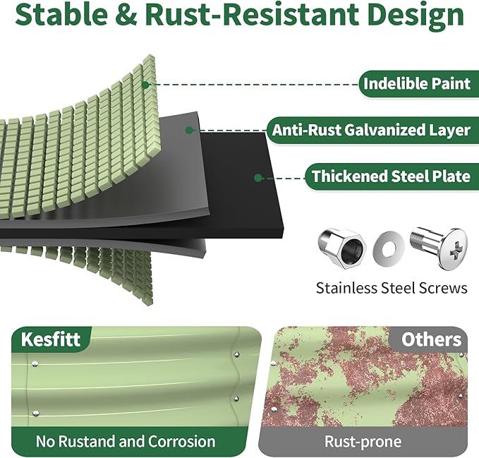 Kesfitt Round Raised Garden Bed 4x4x1 FT Galvanized Steel Metal Garden Bed Open-Bottom Design 12-Inch Deep Outdoor Raised Garden Bed for Vegetables &amp Herbs Fruit Green