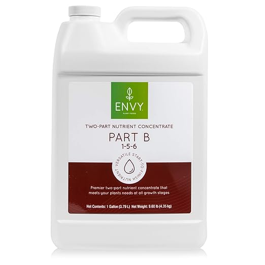 ENVY Part B (1-5-6) NPK - Part B of Two-Part Base Nutrient for Growing Vegetables Herbs &amp Fruit Complete Base Nutrients for Hydro Soil &amp Coir (Part B 4 Gallon Case)