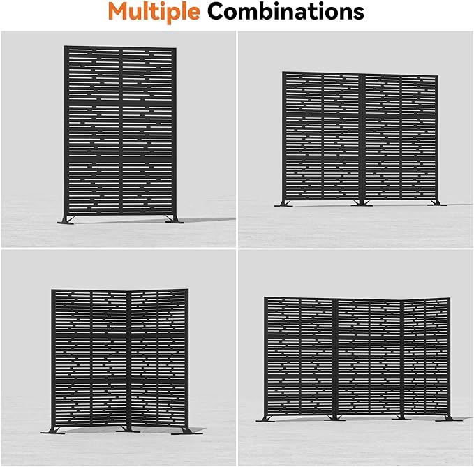 Modern Shade 4x6 FT Metal Privacy Screen with Artistic Modular Designs Decorative Patio Privacy Fence &amp Garden Divider Freestanding Outdoor Metal Fence Panel Weather-Resistant (Metro Code)