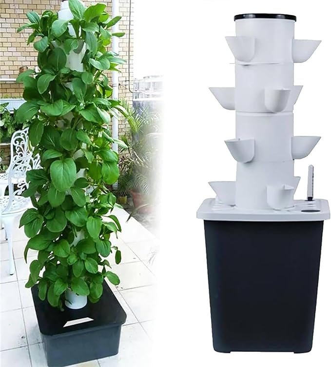 Vertical Hydroponic Tower Garden with 10L Water Tank - Ideal for Growing Fruits Vegetables and Flowers - Includes Water Pump20Holes (20holes