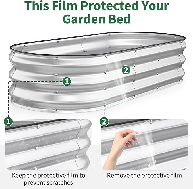 Kesfitt Raised Garden Bed 5x2x1 FT Galvanized Steel Metal Raised Garden Bed Oval Open-Bottom Design 12-Inch Deep for Outdoor Vegetable &amp Herb Gardening Silver