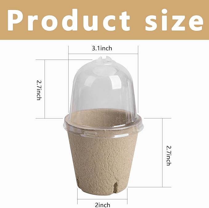 EBaokuup 20pcs Biodegradable Pots with Humidity Dome3 Plant Nursery Pots with Humidity DomeSeed Starter Pots Biodegradable Peat Pots for SeedlingsVegetables