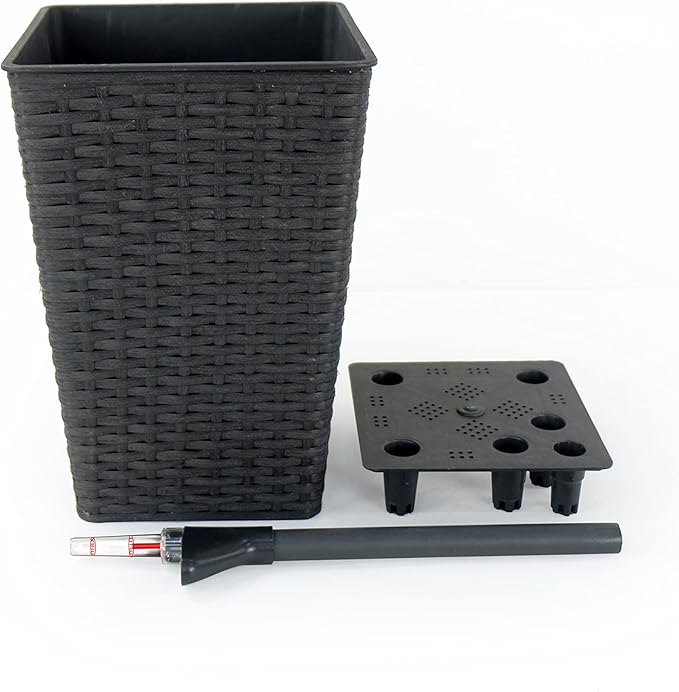 2 Pack Smart Self Watering Square Planter for Indoor and Outdoor Hand Woven Wicker Espresso