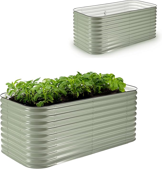 Epic Gardening 6-in-1 Modular Galvanized Raised Garden Bed Kit 29 Tall Metal Planter Box Durable Aluzinc Steel Raised Garden Bed Outdoor for Vegetables Herbs Flowers &amp Fruits - Medium Mist Gr