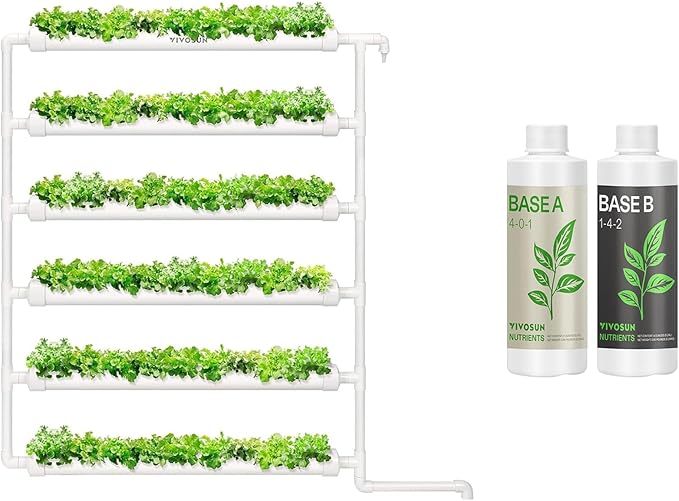 VIVOSUN Hydroponic Grow Kit 54 Plant Sites Hydroponics Planting System and Plant Food Nutrients Base A(4-0-1) &amp B(1-4-2) Bundle All Purpose Liquid Fertilizer Hydroponic Plant Food