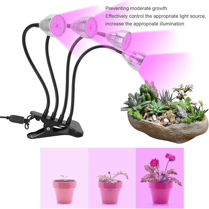 LED Grow Aluminium Alloy Light 4 Heads Bendable Adjustable USB Plant Light with Clip for Indoor - Full Plant Lights for Indoor Growing Light Grow Plants