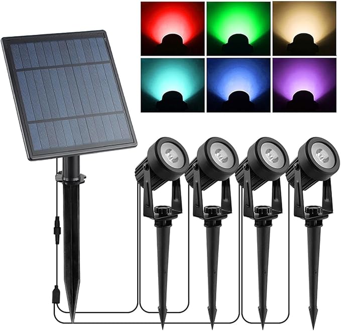 Solar Spot Lights Outdoor Solars Landscape Spotlights IP65 Waterproof 9.8ft CableAuto On/Off Outdoor Wall Lights for Garden Yard Driveway Porch Walkway Pool(RGB)