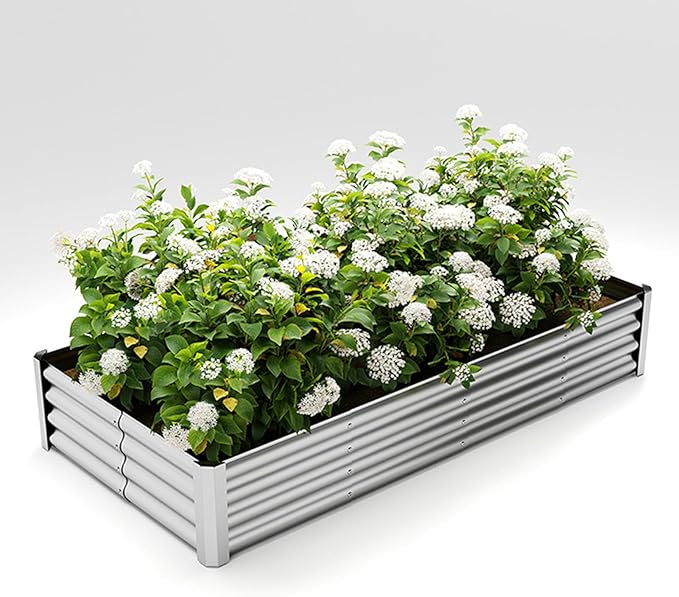 Rectangular Metal Raised Garden Bed Outdoor Vegetable Planting Box Galvanized Steel Planter with Open Base Space Saving Raised Garden Bed for Vegetables Fruits Flowers