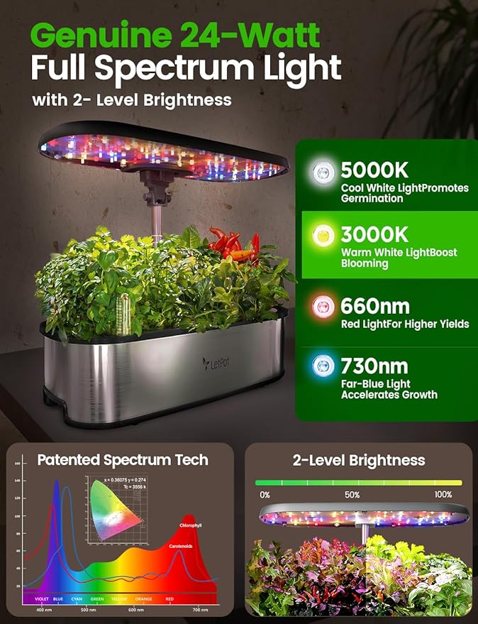 LetPot LPH-SE Hydroponics Growing System 12 Pods Smart Herb Garden Kit Indoor Indoor Garden APP &amp WiFi Controlled with 24W Growing LED 5.5L Water Tank Pump System Automatic Timer