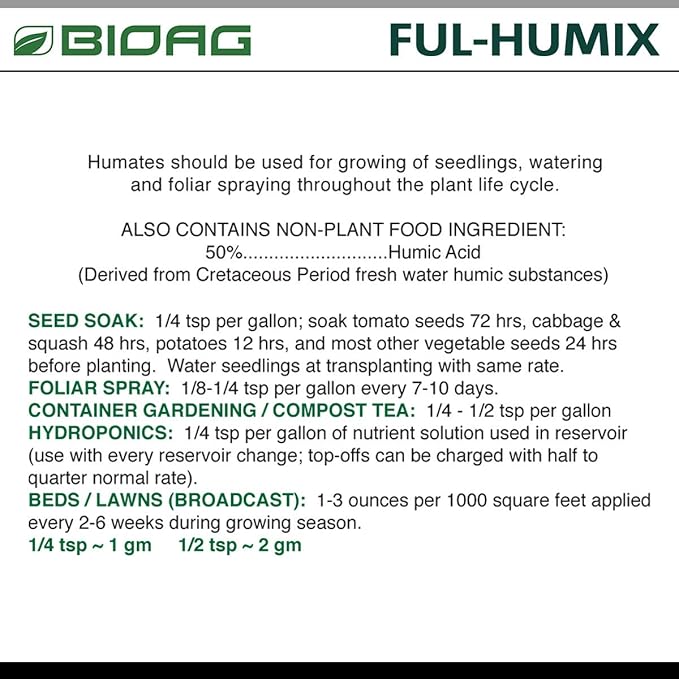 BIOAG Ful-Humix Organic Humic Acid Soil Dry Amendment Increases Yield Nutrient Uptake for All Plants Lawn (1 kg)