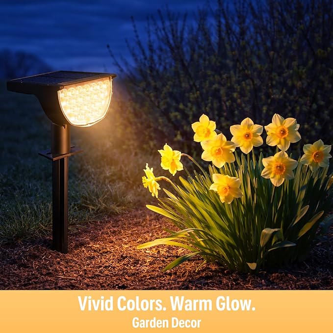Solar Lights Outdoor Waterproof IP65 Solar Powered 76 LED 3 Lighting Modes Solar Spot Lights Outdoor for Yard Garden Landscape Pathway (Warm White 4 Pack)