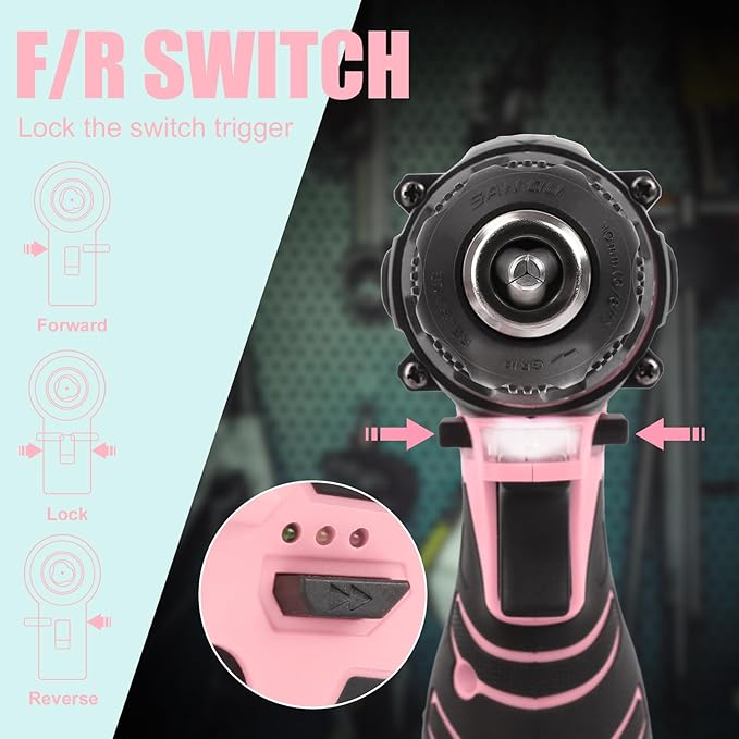 COMOWARE Pink Cordless Drill Set for Women 12V Lightweight Electric Screwdriver with 3/8 Keyless Chuck 1.5Ah Battery - Portable Power Drill Kit with Pink Tool Bag for Home DIY Projects