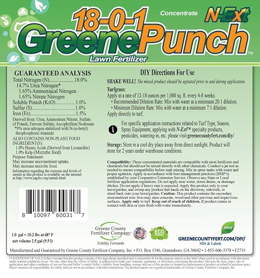 GreenePunch Liquid Lawn Fertilizer – One Single Quart (Covers up to 2000 sq ft) with Sea Kelp &amp Humic Acid – Quick Green Up &amp Sustained Color for 4–6 Weeks