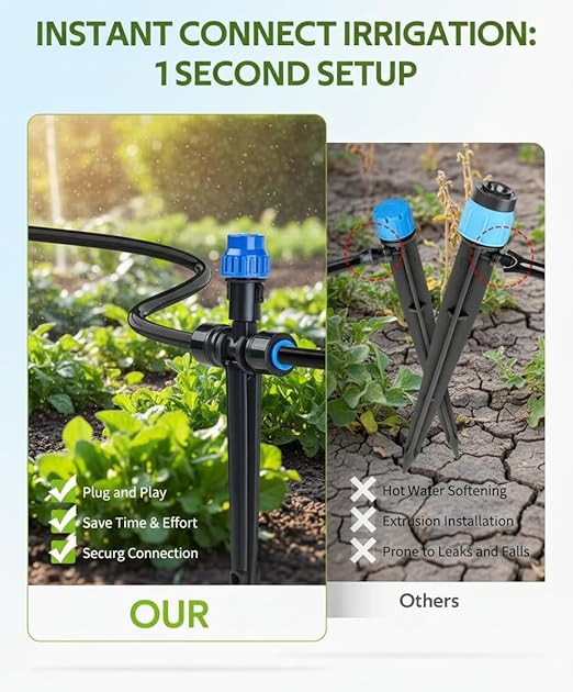 NACNO118FT Greenhouse Misting Cooling System - DIY Automatic Irrigation Kit for Hanging Plants Patio &amp Garden. Adjustable Atomizing Nozzles with 1/4 Tubing &amp Quick Connector Design.