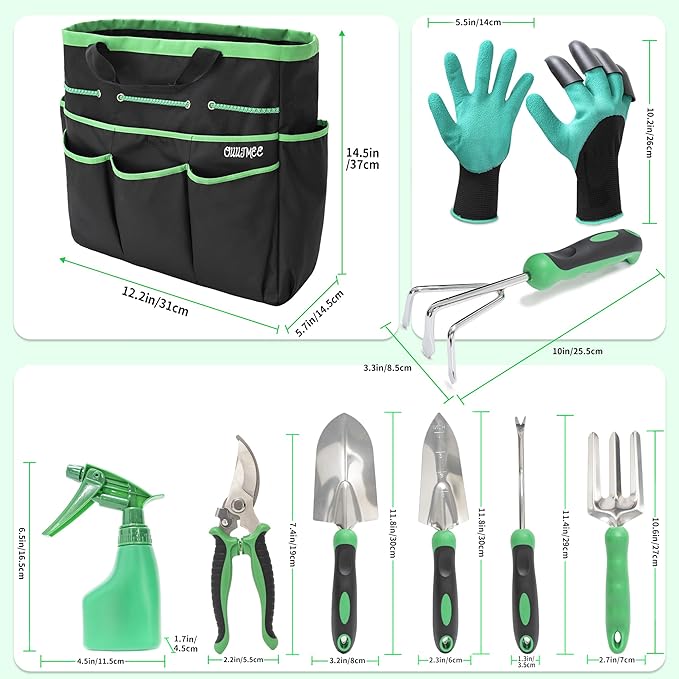 Garden Tool Set with Bag and Gloves Heavy Duty Stainless Steel Gardening Tool Set Ideal Gardening for Women and Men Set of 9