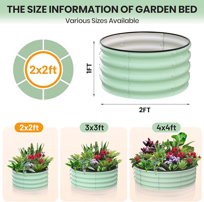 GarveeLife Raised Garden Beds Outdoor 2 Pack 2x2x1 ft Galvanized Raised Garden Bed for Gardening Round Metal Planter Box for Planting Plants Vegetables and Flower Green