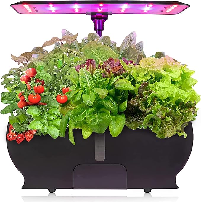 GeRRiT 9 Pods Hydroponics Growing System Indoor Garden with LED Grow Light Pump System Adjustable Height Automatic Timer Plants Germination Kit for Home Office Nero