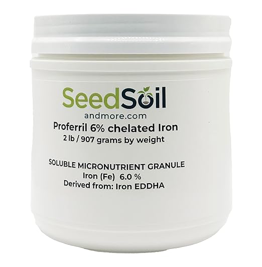 Seed Soil and More-Proferril 6% EDDHA Chelated Iron-100% Water Soluble Iron Chelate for Greener Plants - Corrects Iron Chlorosis &amp Yellow Leaves - for soils with ph Above 7 - Made in USA - 2 Pound