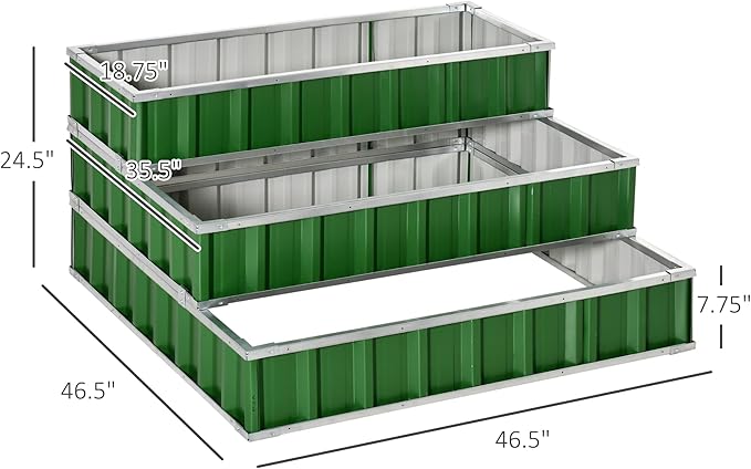 3 Tier Raised Garden Bed Color Steel Raised Garden Bed w Pair of Glove 47''x 47''x 25'' for Backyard Patio to Grow Vegetables Herbs and Flowers Green