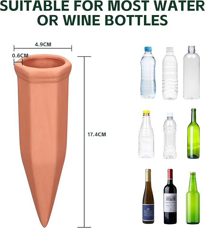Wine Bottle Watering Spikes Terracotta Watering Spikes for Out | Indoor Plants Self Watering Planter Insert Vacation Plant Watering Devices Clay Plant Watering Globes 8-Pack