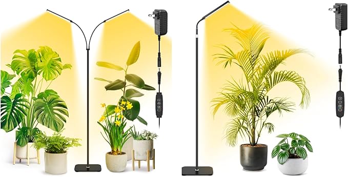 Plant Grow Light for Indoor Full Spectrum Dual Heads Grow Light 66.5in Extendable Stand144 LEDs10-Level Dimmable Auto Timer Adjustable Gooseneck Floor Lamp for Tall Large Plants
