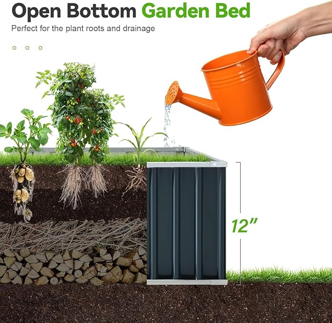 KING BIRD Raised Garden Bed 68 x 36 x 12 (2 Packs) Galvanized Steel Metal Outdoor Planter Kit Box for Vegetables Flowers Fruits and Herbs Dark Grey
