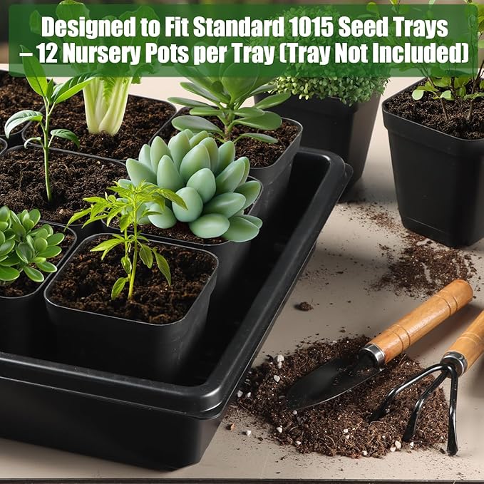100 Pack Plant Nursery Pots 3.15 Inch Durable Square Seedling Pots with Drainage Holes Reusable Small Plastic Flower Pots for Seed Starting Transplanting Herb Garden