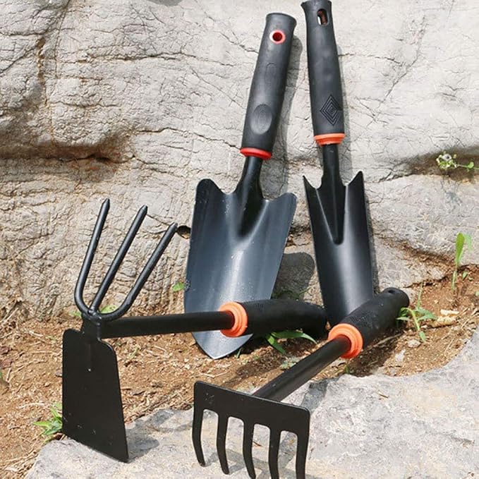 Garden Tool Set 4 Piece Heavy Duty Gardening Kit Gardening Gifts Tool Set with Non-Slip Rubber Gripfor Men and Women (Black)