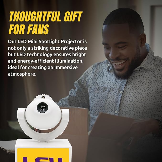 Sporticulture NCAA American Football LSU - Adjustable Led Mini Spotlight Projector with 6 Team Logo Designs - Portable &amp Rechargeable Spotlight - Battery-Operated - 4.375” x 3.125”