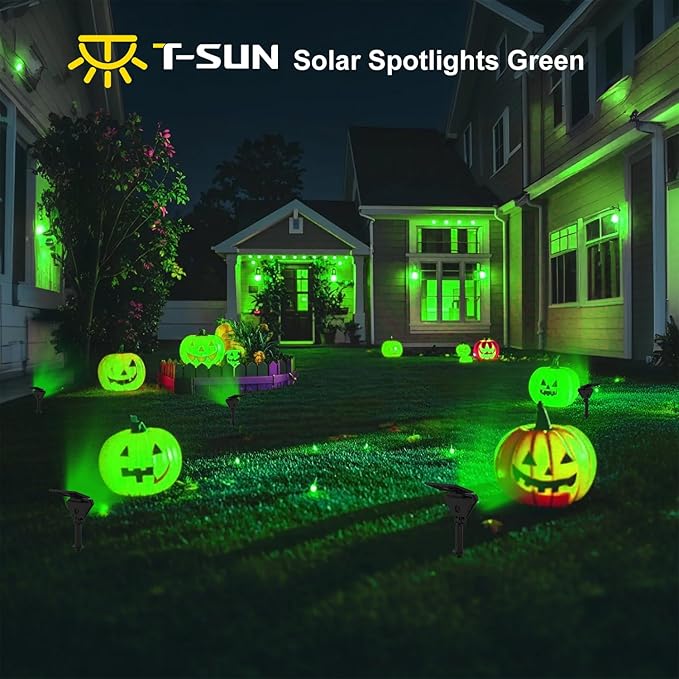 T-SUN Solar Lights Outdoor Waterproof IP65 12 Pack LED Solar Spot Lights Color Changing IP65 Waterproof Smart Auto On/Off for Outside Landscape Garden Yard Lawn Pathway Patio Driveway