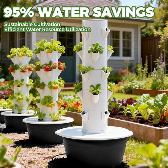 Indoor Vertical Growing 9 Tier 36 Cells Intelligent Timer Vertical Garden Tower Save Water &amp Electricity for HerbsVegetablesFruitsTomato Black-OutdoorVersion