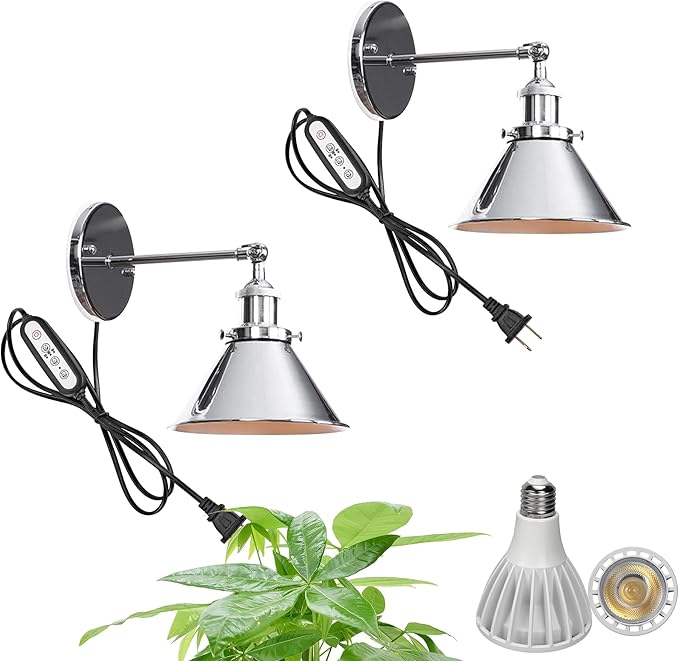 Hook Type Wall Mounted Plant Light Full Spectrum 25W 6000K White Light Timing Silver Metal Adjusted Angle Modern Wall Lamps for Plants Flowers Indoor Growing