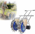Push Garden Seeder Double Wheels Row Planter Metal Manual Roller Seeding Machine Corn Planter Seeder Precise Seeding Machine for Soy Peanut Corn Cotton Soybean(9 Nozzles)