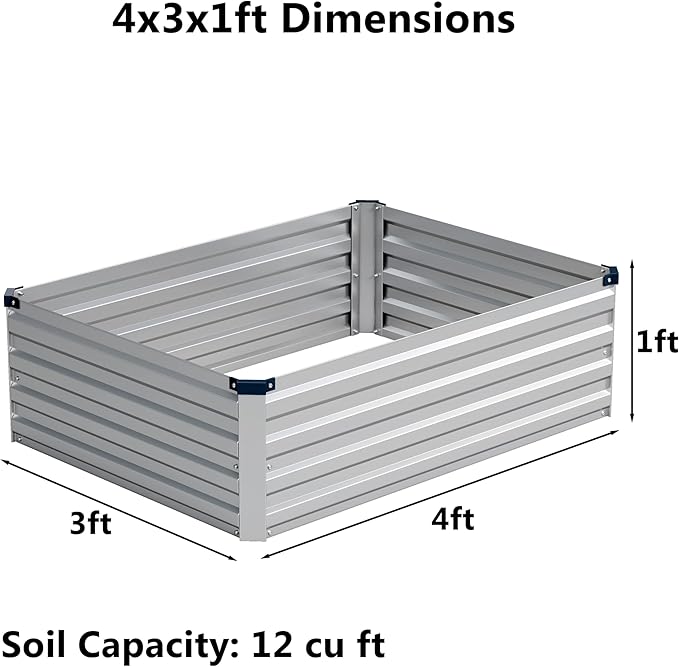 4x3x1 ft(2 Pack) Galvanized Raised Garden BedOutdoor Planter Box Metal Patio Kit Planting Bed for Vegetables Flowers and SucculentsSilver