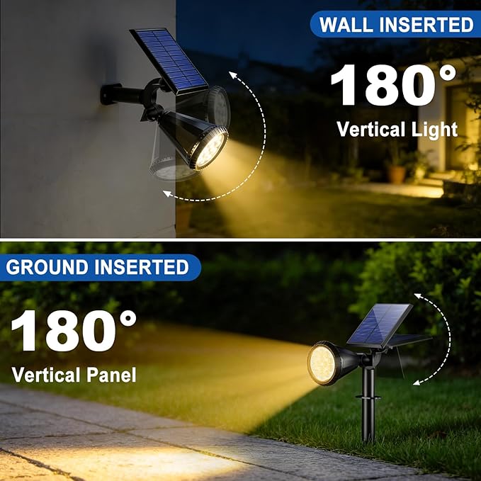 WELALO Solar Spot Lights Outdoor Waterproof IP65 10 Pack 4 Lighting Modes Solar Powered Landscape Spotlights with Auto On/Off Solar Garden Christmas Yard Pathway Wall Lights for Outside Warm White