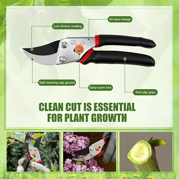 2 Pcs Garden Tool Set - Heavy Duty Pruning Shears &amp 2-in-1 Hoe Cultivator for Weeding Digging &amp Trimming 5/8-inch Cut Capacity Clippers Gardening Hand Tools for Home and Raised Bed