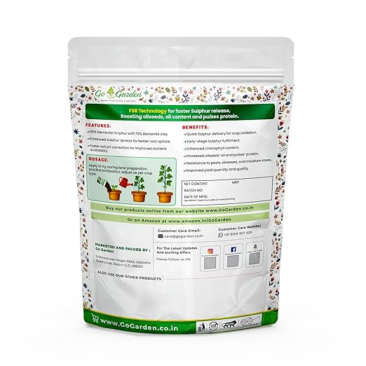 Go Garden Sulphur 90% WG Micronutrient Fertilizer 900G - Enhances Yield Quality &amp Quantity Ideal for Fruits Flowers Vegetables Efficient Sulphur Release Plant Growth Booster
