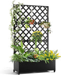 GAOMON Metal Planter Box with Diamond Lattice Trellis &amp Wheels Raised Garden Bed w/Privacy Screen &amp Drainage Hole for Climbing Plants Flower &amp Vine (72 in x47 in Black)
