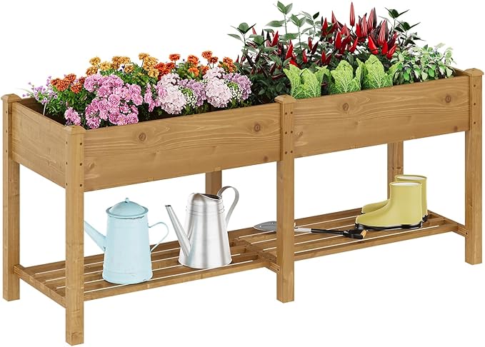 Raised Garden Bed with Legs Wood Elevated Planter Box Gardening Outdoor Planter Box Patio Kit Planting Bed for Vegetables Flowers Herbs Outdoor for Patio Balcony Backyard 72x24x30.7in(Brown Large)