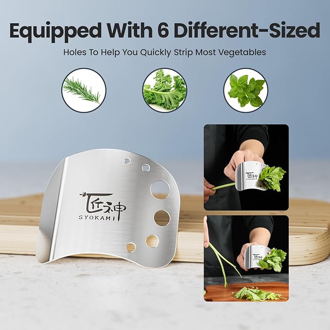 Finger Guards for Cutting Food Protects Women’s Fingers and Nails Ideal Gift for Her Mom or Wife 2 Stainless Steel Finger Protectors with Herb Stripper Adjustable Size