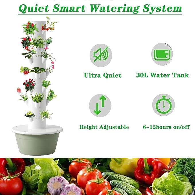 Hydroponics Growing System Tower Vertical Garden Planter Indoor Smart Garden Kit Hydroponics Growing System Kit Tower with Pump and Movable Water Tank