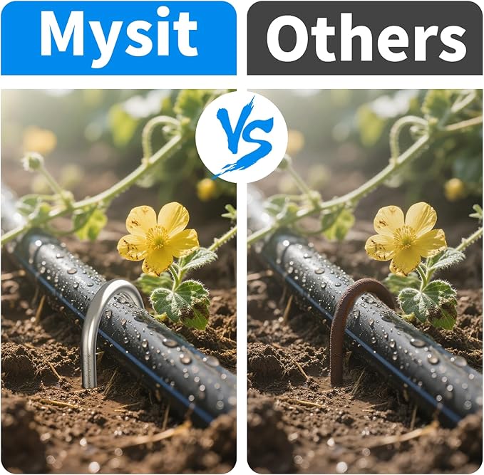 MySit 12 Inch 50 Pack Heavy Duty U Shaped Garden Stakes 11 Gauge Galvanized Fence Stakes Landscape Staples Metal Yard Stakes for Ground Drip Hose Inflatables Outdoor Decorations