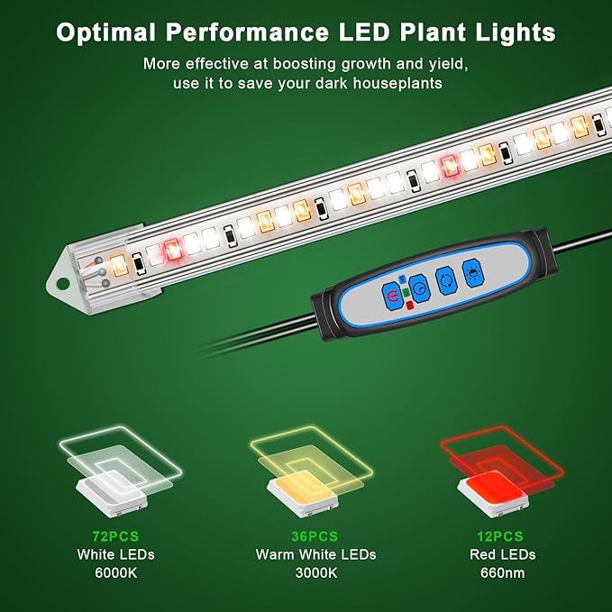16 Plant Grow Light Strips 120 LEDs Grow Lights for Indoor Plants Full Spectrum with Upgrade Timer 6/12/16 Hrs 5 Dimmable Levels 2 Pack Sunlike Grow Lamp for Hydroponics Succulent