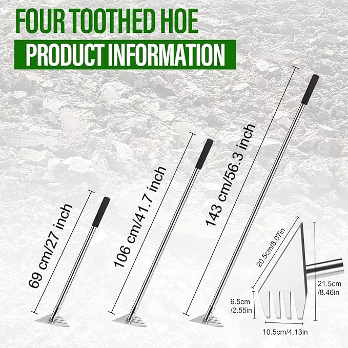4-in-1 Garden Hoe Tool and Weeder 56 Inch Ergonomic Long Handle Cultivator with Sharp Stainless Steel Blade Heavy Duty Garden Hand Tiller for Weeding Digging Loosening SoilRemoving Moss