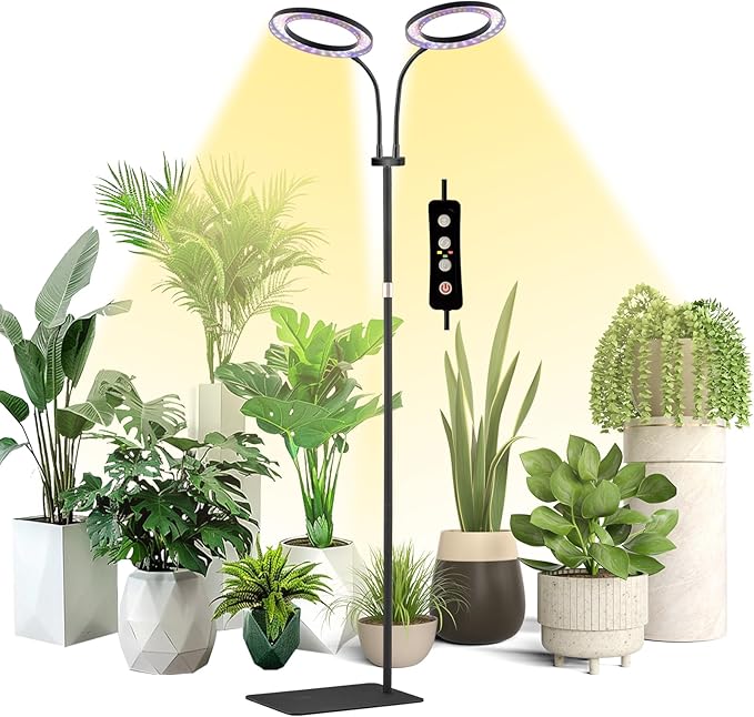 yadoker Desk Plant Grow Light for Indoor Plant Dual-Head LED Grow LightHeight AdjustableAutomatic Timer with 8/12/16 Hours10-Level BrightnessIdeal for Large Plant Grow